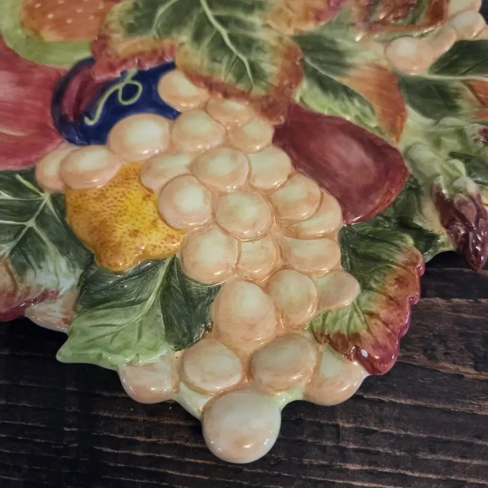 Fitz & Floyd Classics Autumn Plate Platter Wall Décor Branch Leaves Grapes Fruit